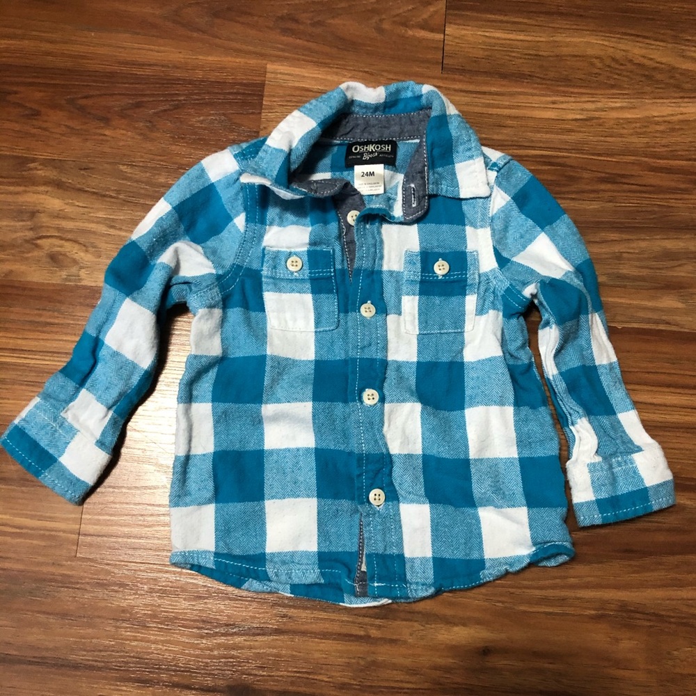 Boys 24m blue/white plaid button down long sleeve